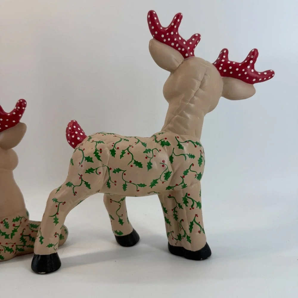 Vintage Kimple Ceramic Molds Christmas Quilted Reindeer Set Figurines Polka Dots